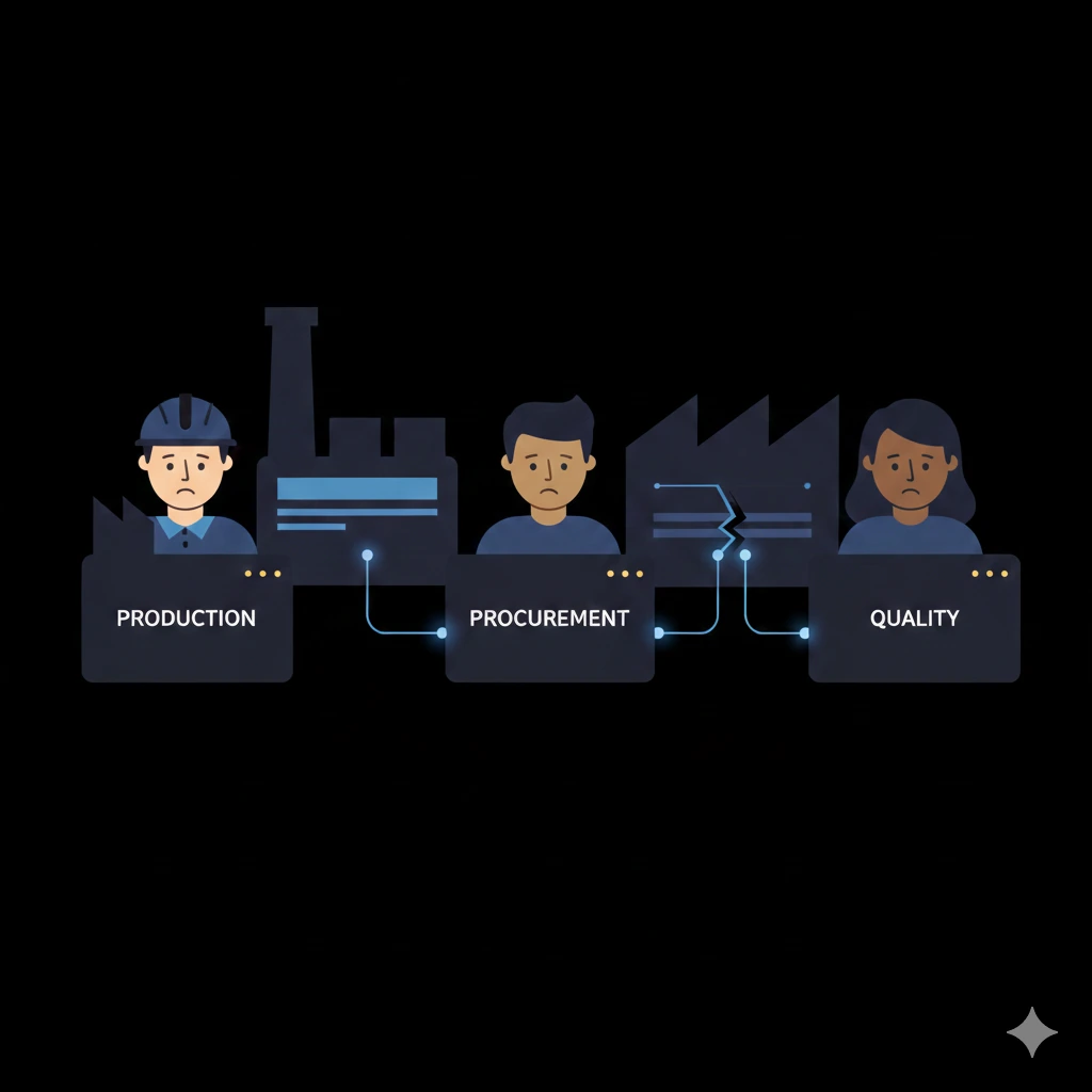 Manufacturing handoff and system-friction illustration