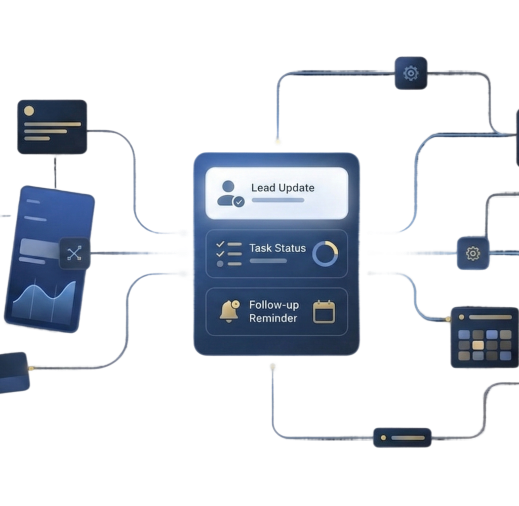 CRM workflow automation mobile app illustration